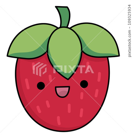 Vector cartoon kawaii strawberry. Smiling berry clipart. Cute fruit illustration. Funny icon for kids with healthy food concept Vector cartoon kawaii strawberry. Smiling berry clipart. Cute fruit illustration. Funny icon for kids with healthy food concept 109325934