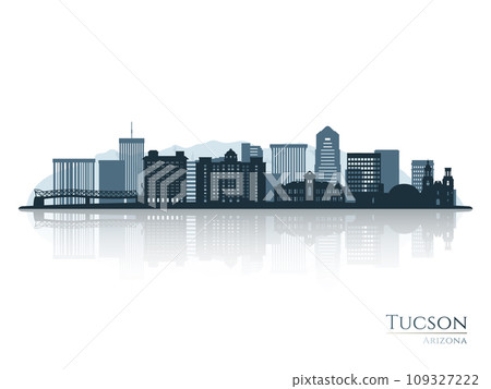 Tucson skyline silhouette with reflection. Tucson skyline silhouette with reflection. 109327222
