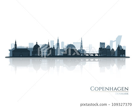 Copenhagen skyline silhouette with reflection.  109327370