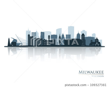 Milwaukee skyline silhouette with reflection.  109327381
