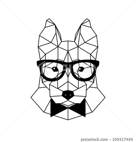 Polygonal Husky Dog in fashion glasses and bow tie.  109327489