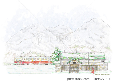 Ikutora Station Horomai Station Train Running Postcard Horizontal Colored Pencil Drawing 109327904