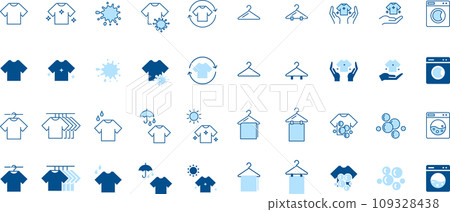 Blue two-color clothing line drawing and silhouette icon set 109328438