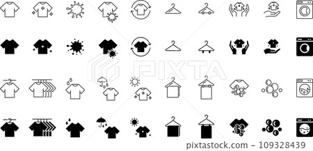 Clothes line drawing and silhouette icon set 109328439