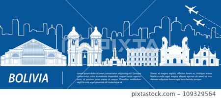 Bolivia famous landmark silhouette with blue and white color design Bolivia famous landmark silhouette with blue and white color design 109329564