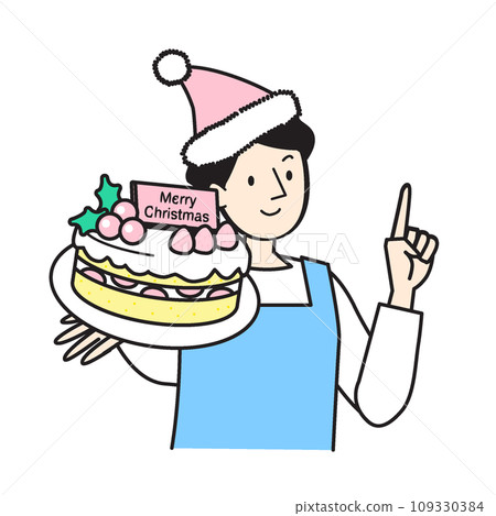Smiling man holding a cake - simple character illustration 109330384