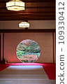 Meigetsuin's round window and autumn leaves 109330412