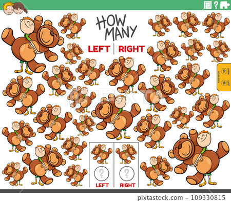 counting left and right pictures of cartoon boy with teddy 109330815