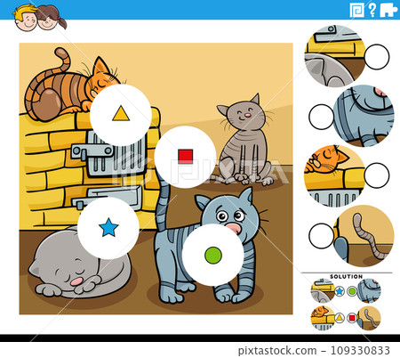 match the pieces educational game with cartoon cats 109330833