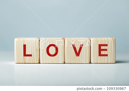 Love word written on wooden cubes 109330967