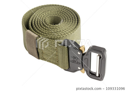 Green mens nylon fastening belt isolated on white background. Green mens nylon fastening belt isolated on white background. 109331096