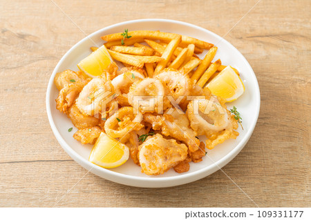 calamari - fried squid or octopus with fries calamari - fried squid or octopus with fries 109331177