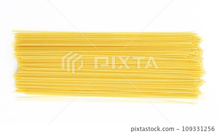 One heap of raw long spaghetti isolated on white background. One heap of raw long spaghetti isolated on white background. 109331256