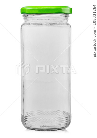 Empty glass jar with a screw cap for food and canned food. Isolated on white background. 109331264