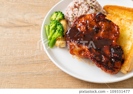 barbecue pork steak with rice berry 109331477