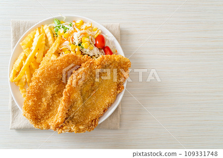 fish and chips with mini salad fish and chips with mini salad 109331748