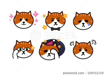 Cat face icon set brown white cat glitter crying sleeping angry 109332159