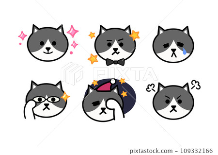 Cat face icon set gray white cat glitter crying sleeping angry Cat face icon set gray white cat glitter crying sleeping angry 109332166