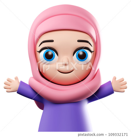 3d rendering Hijab muslim female cartoon character illustration 3d rendering Hijab muslim female cartoon character illustration 109332171