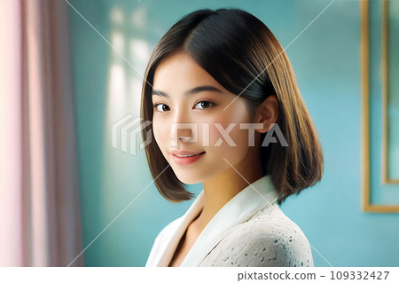 Pastel colored room and young woman (AI generated image) 109332427