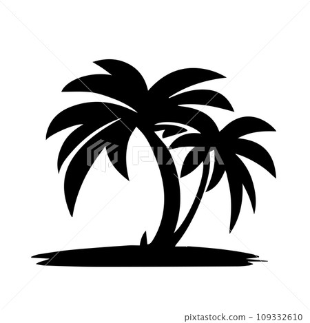 Palm tree paradise island silhouette icon illustration black on white background 109332610