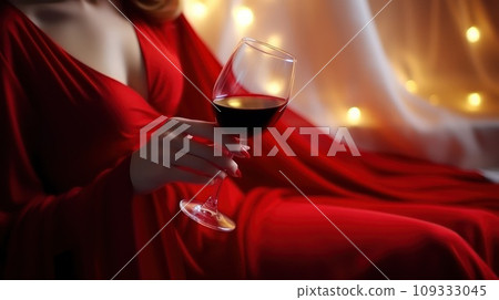 Female hand holds one glass goblet with white wine. Female hand holds one glass goblet with white wine. 109333045