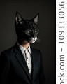 a cat wearing a suit and glasses in a dark room with a black background, professional photo, a character portrait 109333056
