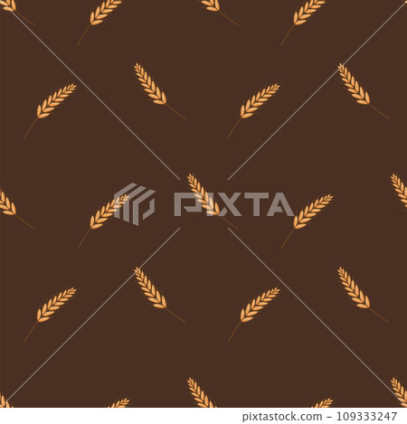 Seamless pattern of wheat ears. Vector Wallpaper background of ears of grain crops. 109333247