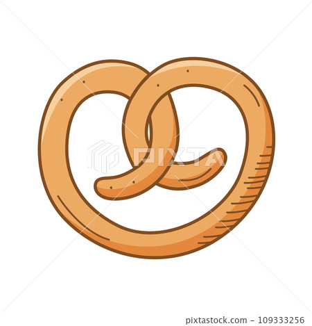 Wheat pretzel, cartoon doodle baking icon. Vector illustration of snack logo isolated on white. Wheat pretzel, cartoon doodle baking icon. Vector illustration of snack logo isolated on white. 109333256
