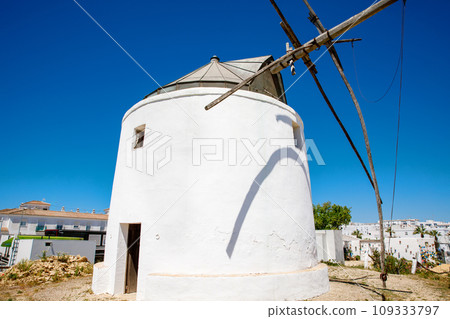 Old mill of Vejer de la Frontera, Spain, Andalusia region, Costa de la Luz, Cadiz district, White Towns, Iberian Peninsula, Old town. Ruta de los Pueblos Blancos Old mill of Vejer de la Frontera, Spain, Andalusia region, Costa de la Luz, Cadiz district, White Towns, Iberian Peninsula, Old town. Ruta de los Pueblos Blancos 109333797