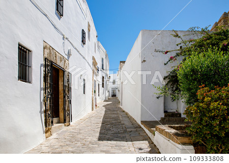 Beautiful streets of Vejer de la Frontera, Spain, Andalusia region, Costa de la Luz, Cadiz district, White Towns, Iberian Peninsula, Old town. Ruta de los Pueblos Blancos 109333808