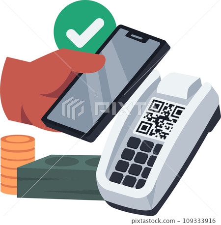 Smartphone and Payment Terminal Paying with a Scan Vector Illustration Smartphone and Payment Terminal Paying with a Scan Vector Illustration 109333916