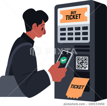 Ticket Kiosk Contactless Payment Buying Tickets Vector Illustrations Ticket Kiosk Contactless Payment Buying Tickets Vector Illustrations 109333940