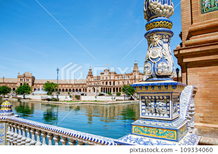 Panoramic view of Plaza de Espana in Seville, Andalusia, Spain Panoramic view of Plaza de Espana in Seville, Andalusia, Spain 109334060