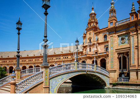 Panoramic view of Plaza de Espana in Seville, Andalusia, Spain 109334063
