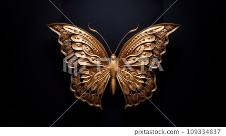 beautiful golden butterfly at black background, colorful stylish fantasy illustration 109334837