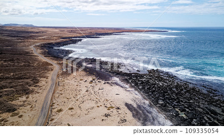 Aerial view of Popcorn Beach - Spain, Canary Islands, Fuerteventura 109335054