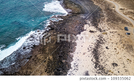 Aerial view of Popcorn Beach - Spain, Canary Islands, Fuerteventura 109335062