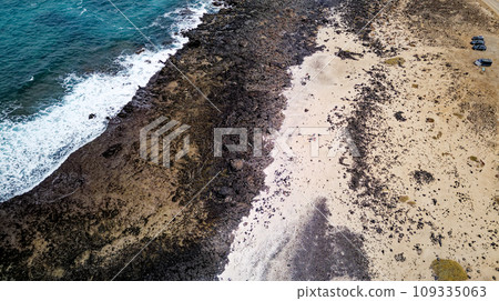 Aerial view of Popcorn Beach - Spain, Canary Islands, Fuerteventura 109335063