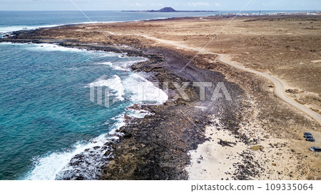 Aerial view of Popcorn Beach - Spain, Canary Islands, Fuerteventura 109335064