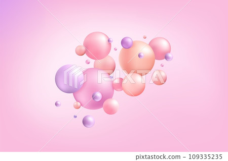 3D bubbles. Pastel pink balls. Purple dreamy wallpaper. Glass soft backdrop geometric shapes. Balloon decor. Floating spheres group. Smooth pearls composition. Art pattern. Vector abstract background 3D bubbles. Pastel pink balls. Purple dreamy wallpaper. Glass soft backdrop geometric shapes. Balloon decor. Floating spheres group. Smooth pearls composition. Art pattern. Vector abstract background 109335235
