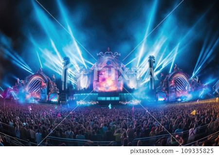 A Vibrant Concert with a Thriving Crowd Under the Open Sky 109335825