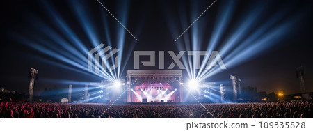 A Vibrant Concert with a Thriving Crowd Under the Open Sky 109335828
