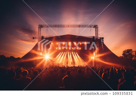 A Vibrant Concert with a Thriving Crowd Under the Open Sky 109335831