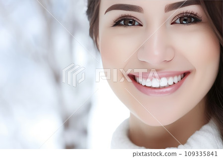 A Close-Up of a Woman's Smile with White Teeth 109335841