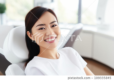 A Close-Up of a Woman's Smile with White Teeth 109335845