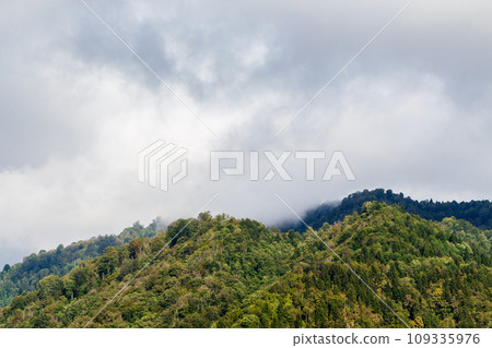 gray clouds on mountains tops in Adjara in autumn 109335976