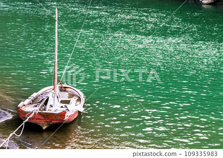 old boat on crossing across river in Adjara 109335983