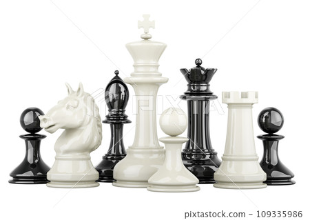 Black and White chess figures, 3D rendering 109335986