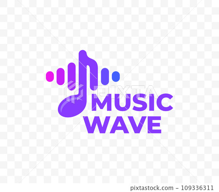 Musical note and musical wave, graphic design. Music, musical, melody, song and sound, vector design and illustration 109336311